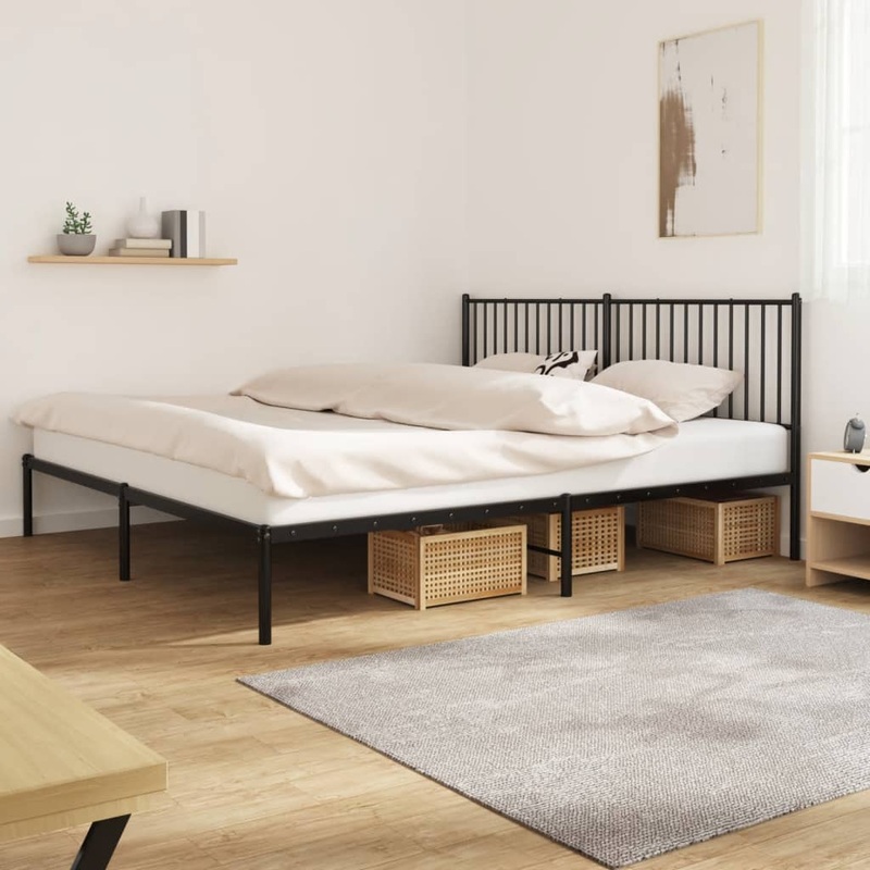 Cadre de lit mtal sans matelas avec tte de lit noir 200x200cm