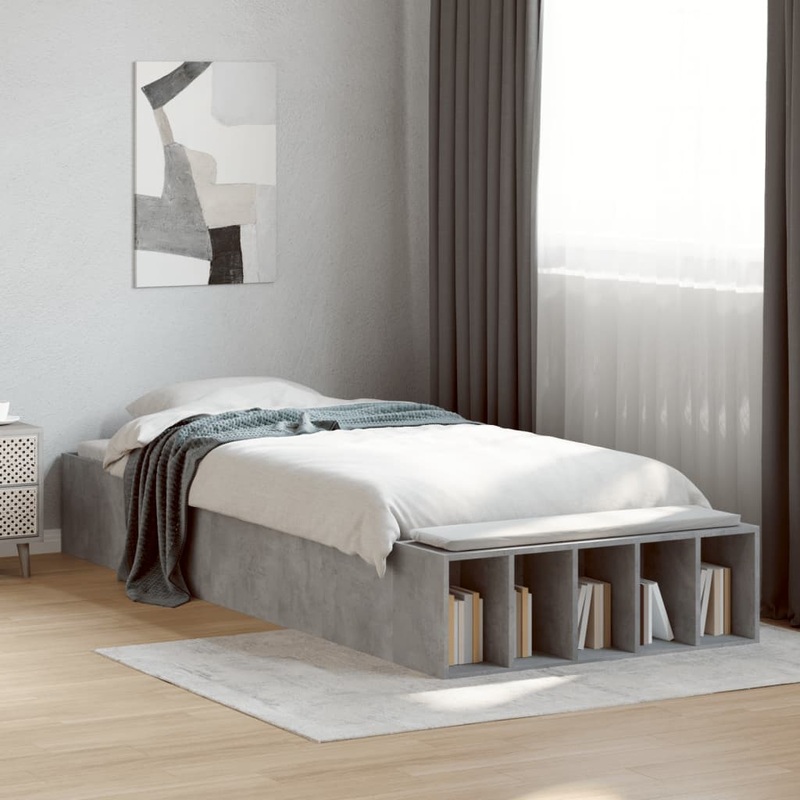 Cadre de lit sans matelas gris bton 75x190 cm