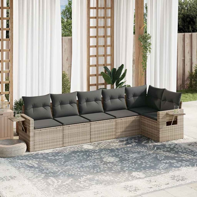 Salon de jardin 6 pcs avec coussins gris clair rsine tresse