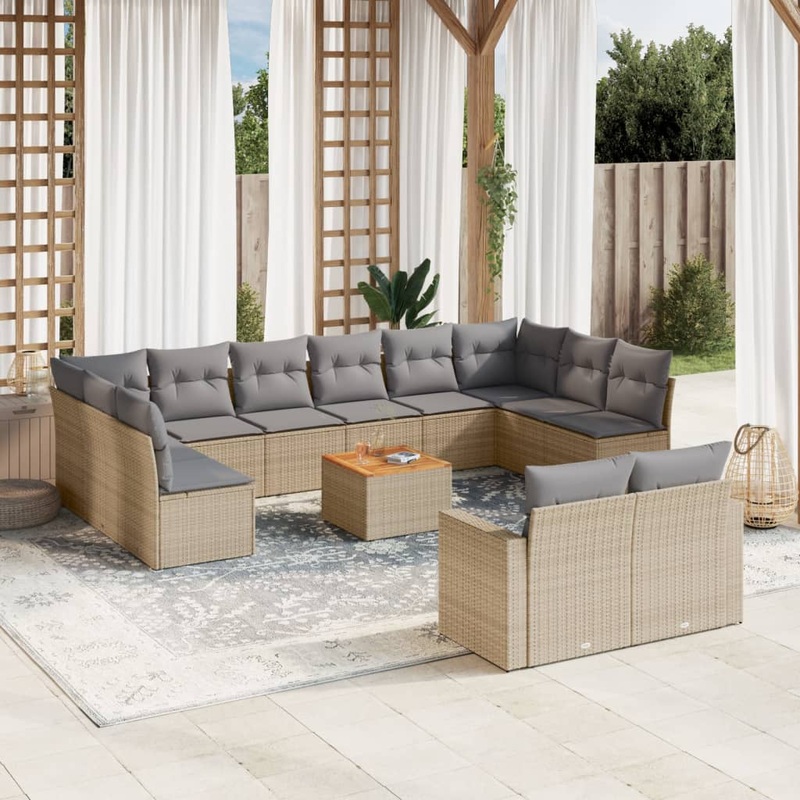Salon de jardin avec coussins 13 pcs beige rsine tresse