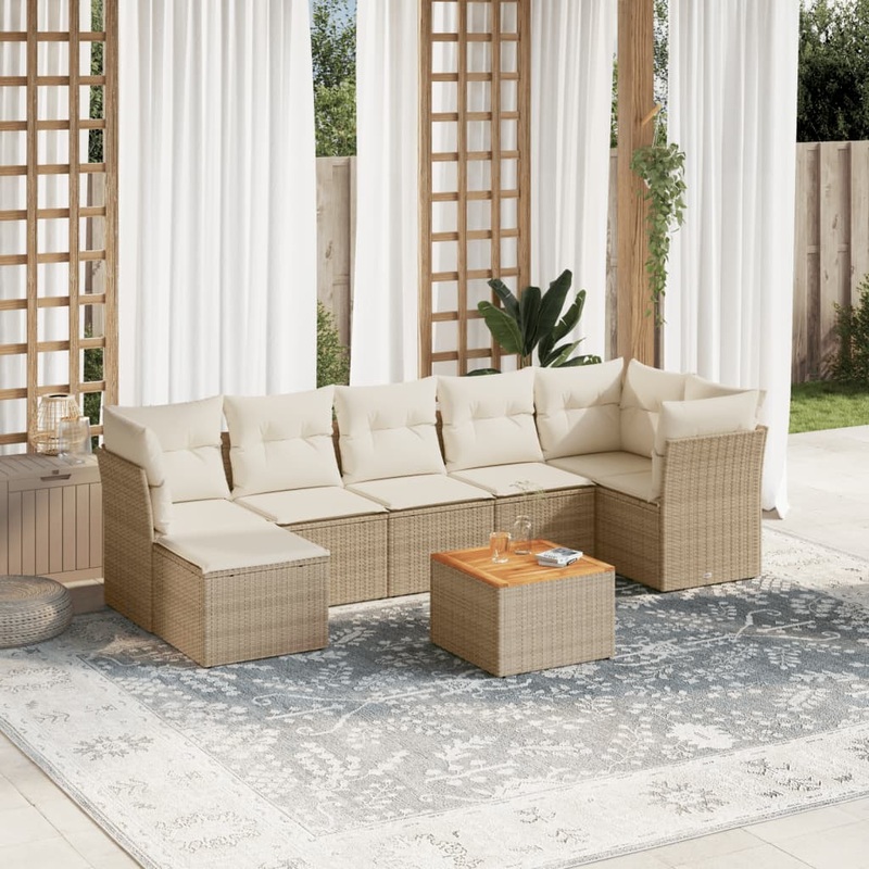 Salon de jardin avec coussins 8 pcs beige rsine tresse