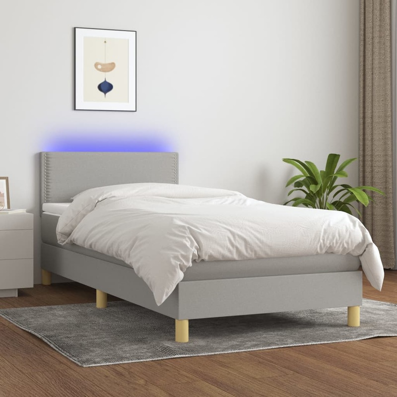 Sommier  lattes de lit avec matelas et LED Gris clair 90x200cm