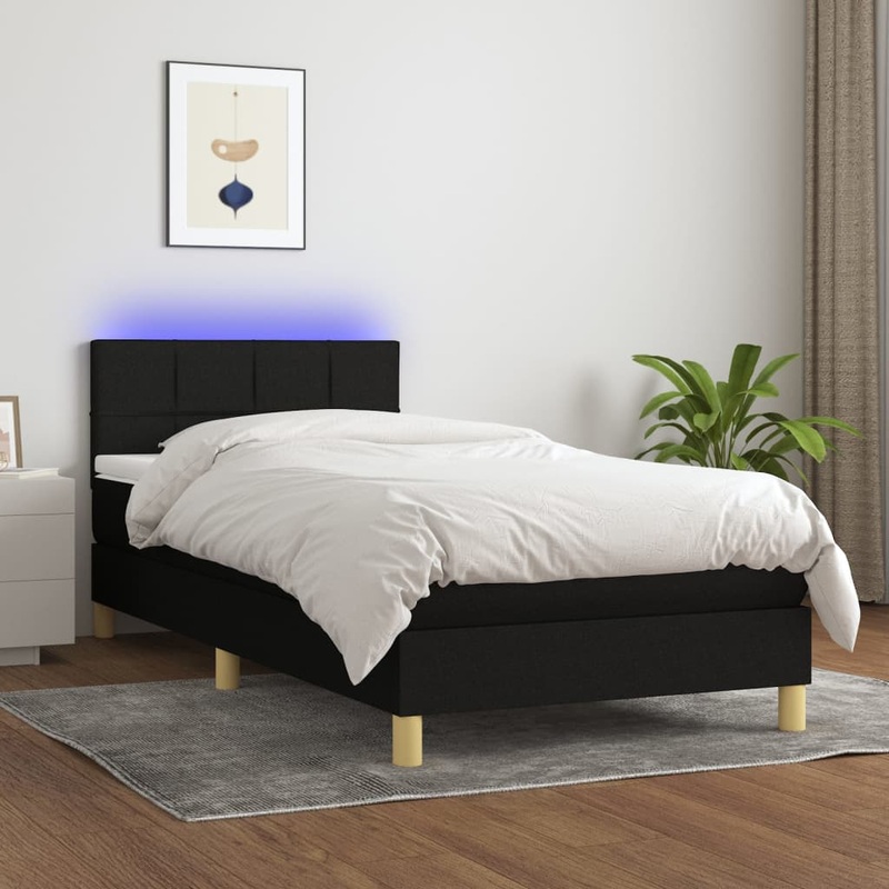 Sommier  lattes de lit avec matelas et LED Noir 80x200cm Tissu
