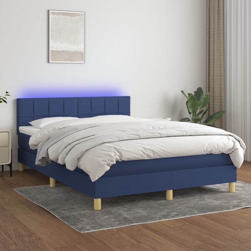 Sommier  lattes de lit avec matelas LED Bleu 140x200 cm Tissu