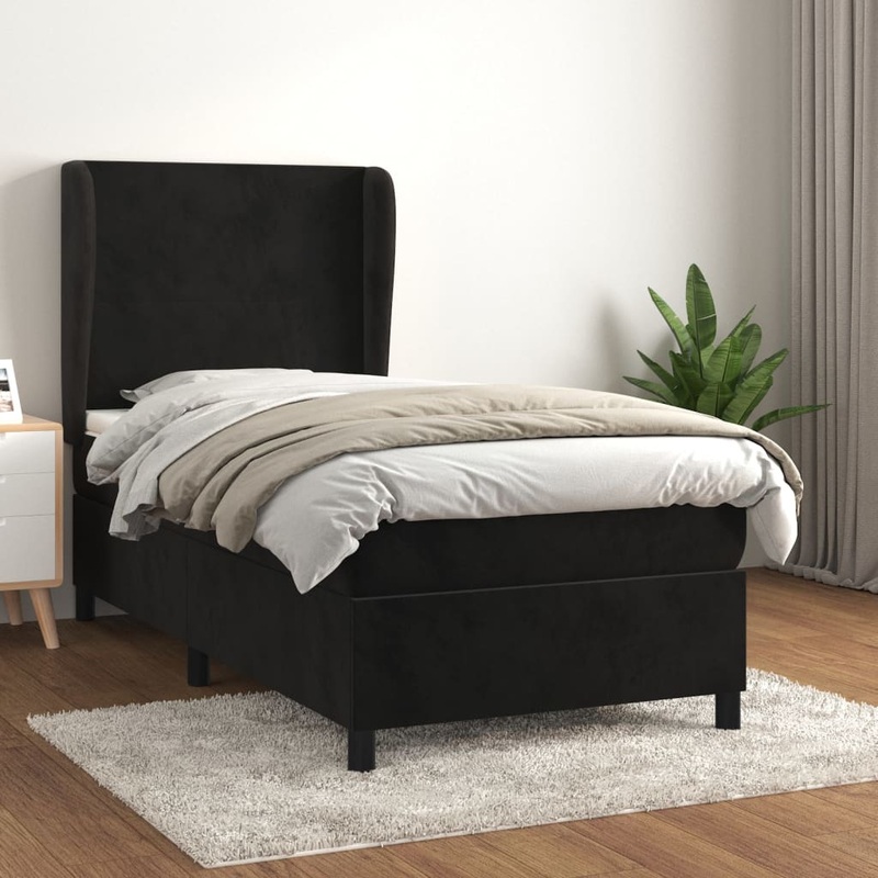 Sommier  lattes de lit avec matelas Noir 90x190 cm Velours