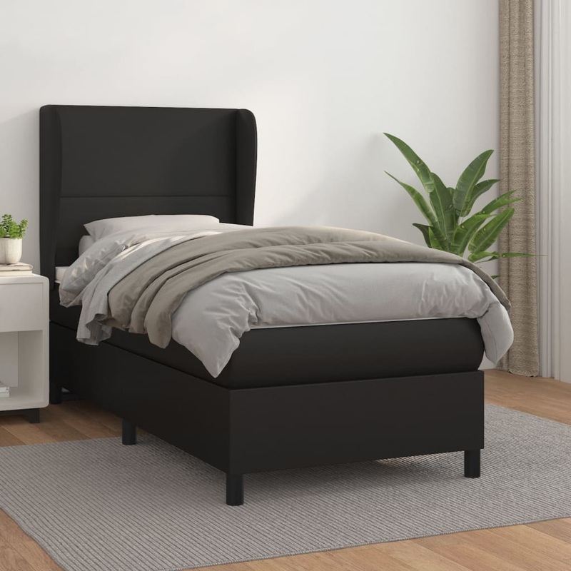 Sommier  lattes de lit avec matelas Noir 90x200 cm Similicuir