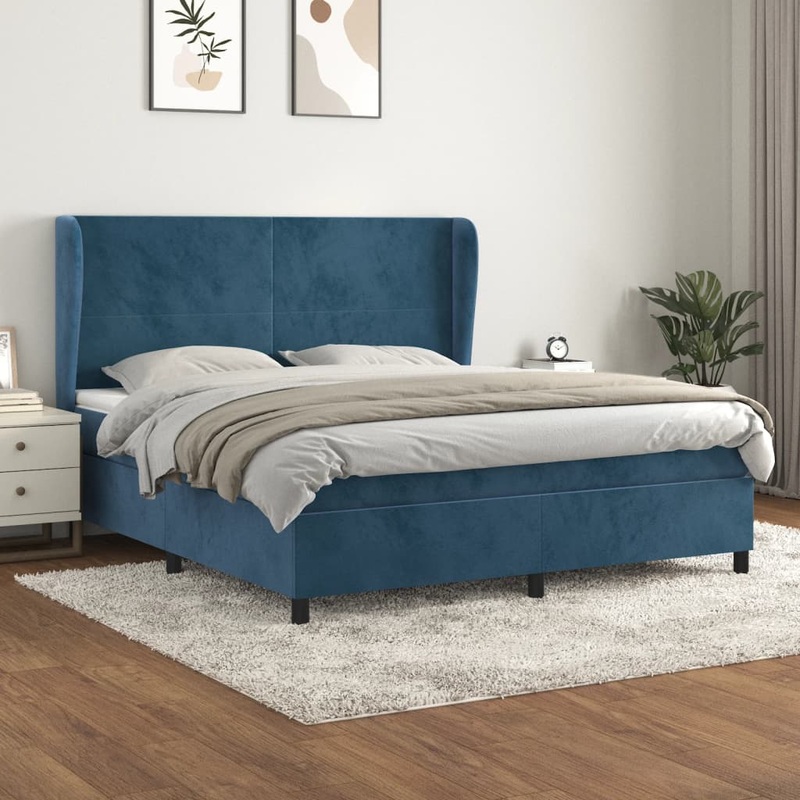 Sommier  lattes de lit et matelas Bleu fonc 160x200cm Velours
