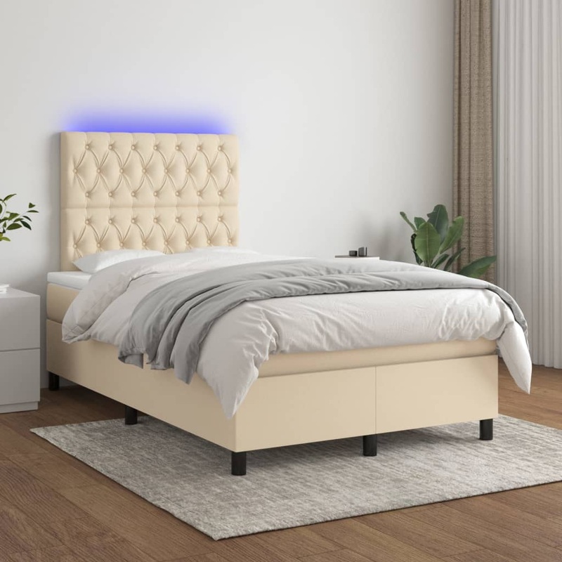 Sommier  lattes de lit et matelas et LED Crme 120x200cm Tissu