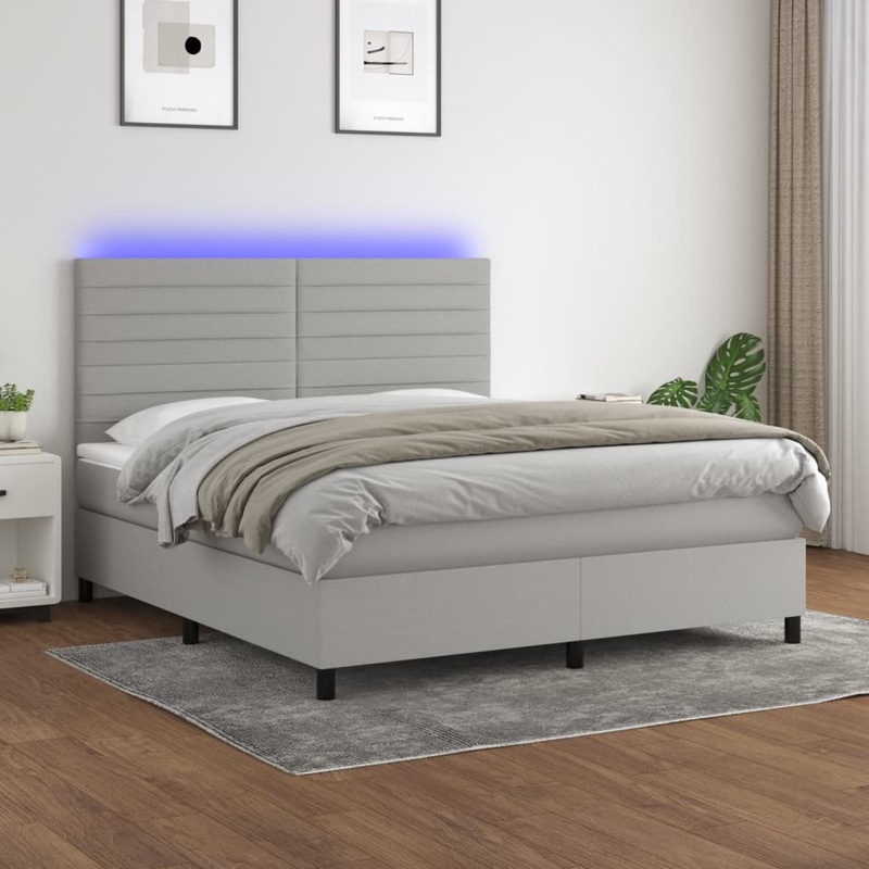 Sommier  lattes de lit et matelas et LED Gris clair 160x200 cm