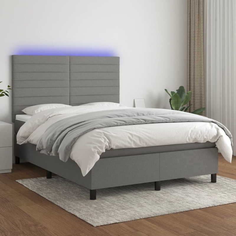 Sommier  lattes de lit et matelas et LED Gris fonc 140x200 cm