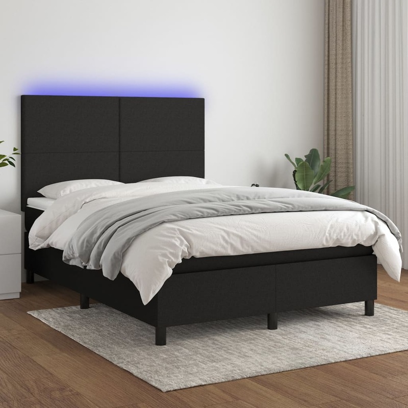 Sommier  lattes de lit et matelas et LED Noir 140x190 cm Tissu