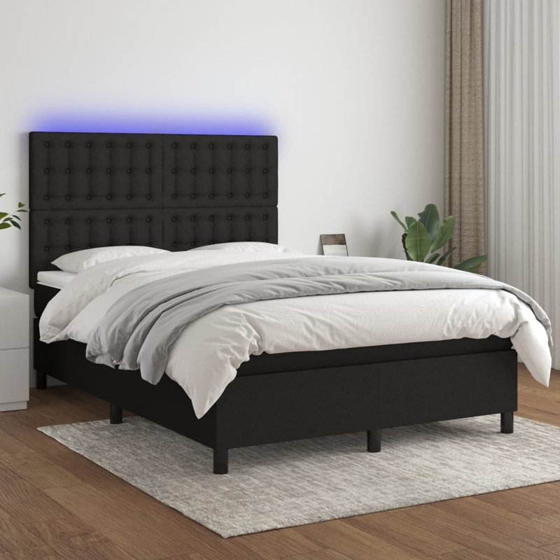 Sommier  lattes de lit et matelas et LED Noir 140x200 cm Tissu