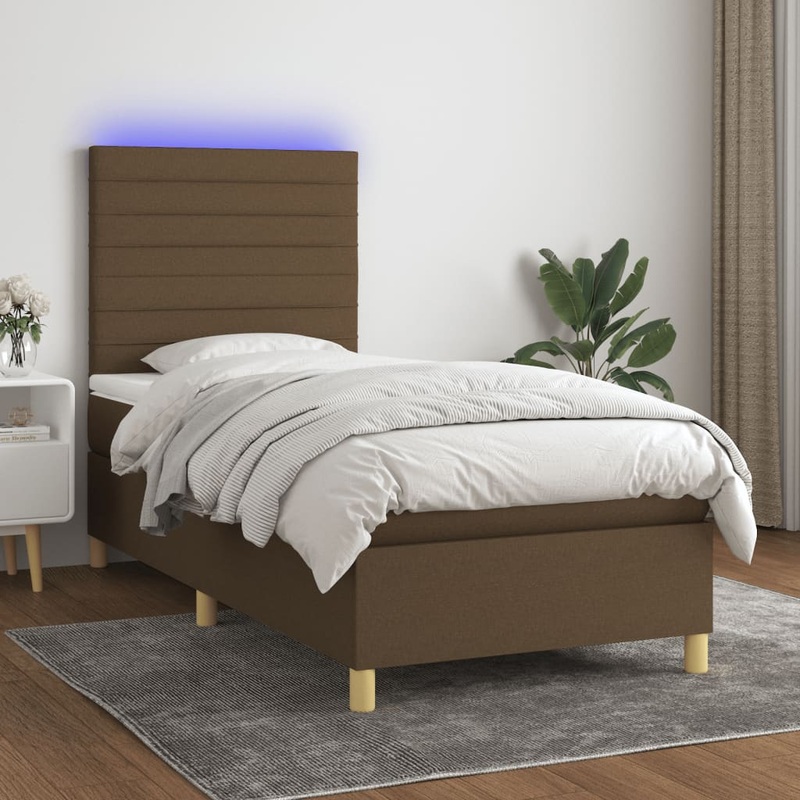 Sommier  lattes de lit matelas et LED Marron fonc 100x200 cm